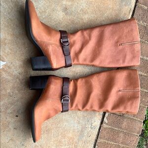 Ecco Brown Heeled Boots with Suede Finish